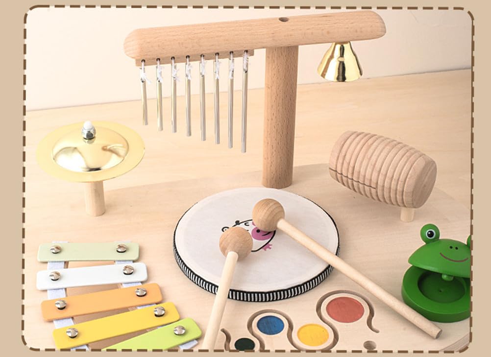 ZQsmgs Wooden Kids Music Table, Montessori Percussion Instrument Set