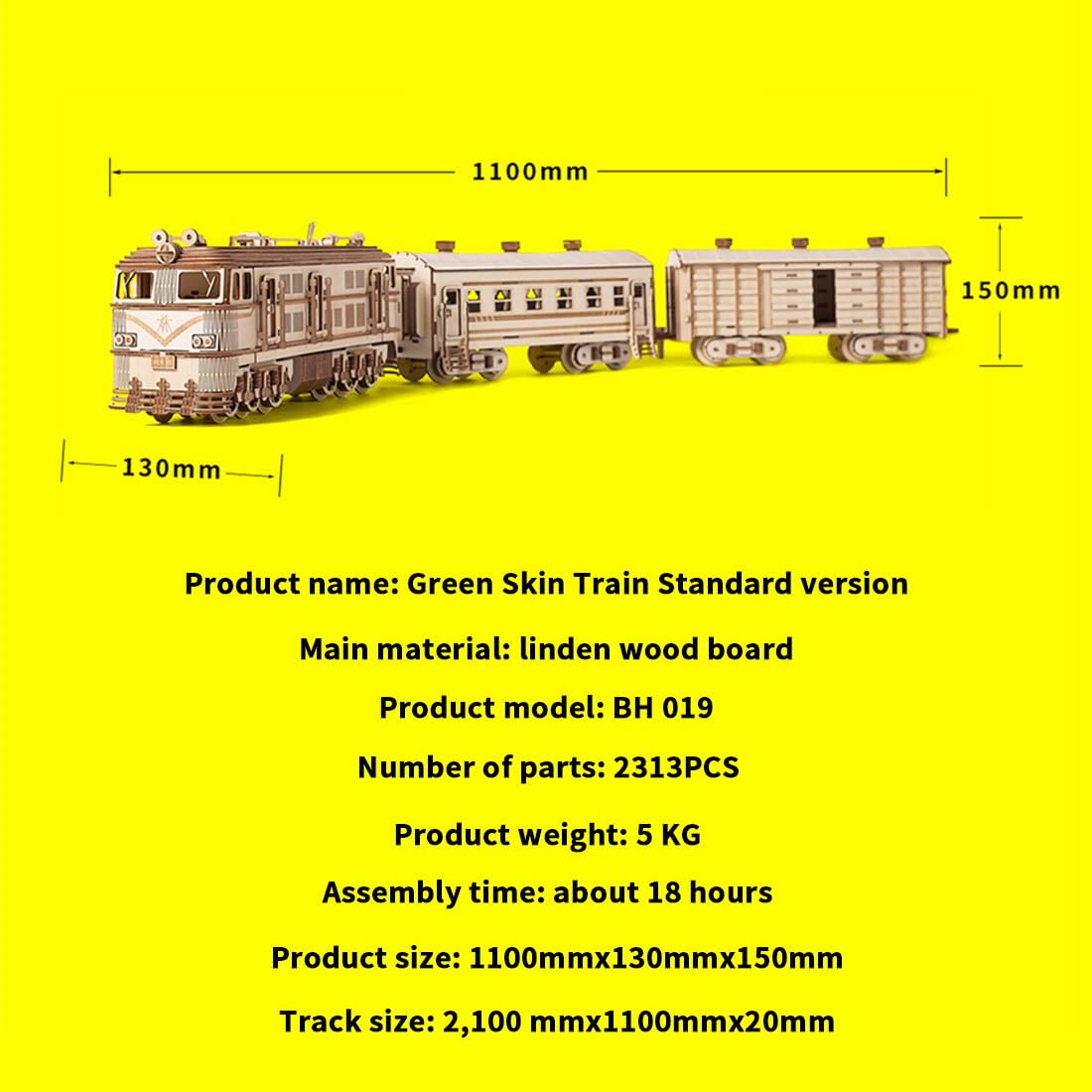 3D Wooden Train Model Kit with Track - 1460 Pieces