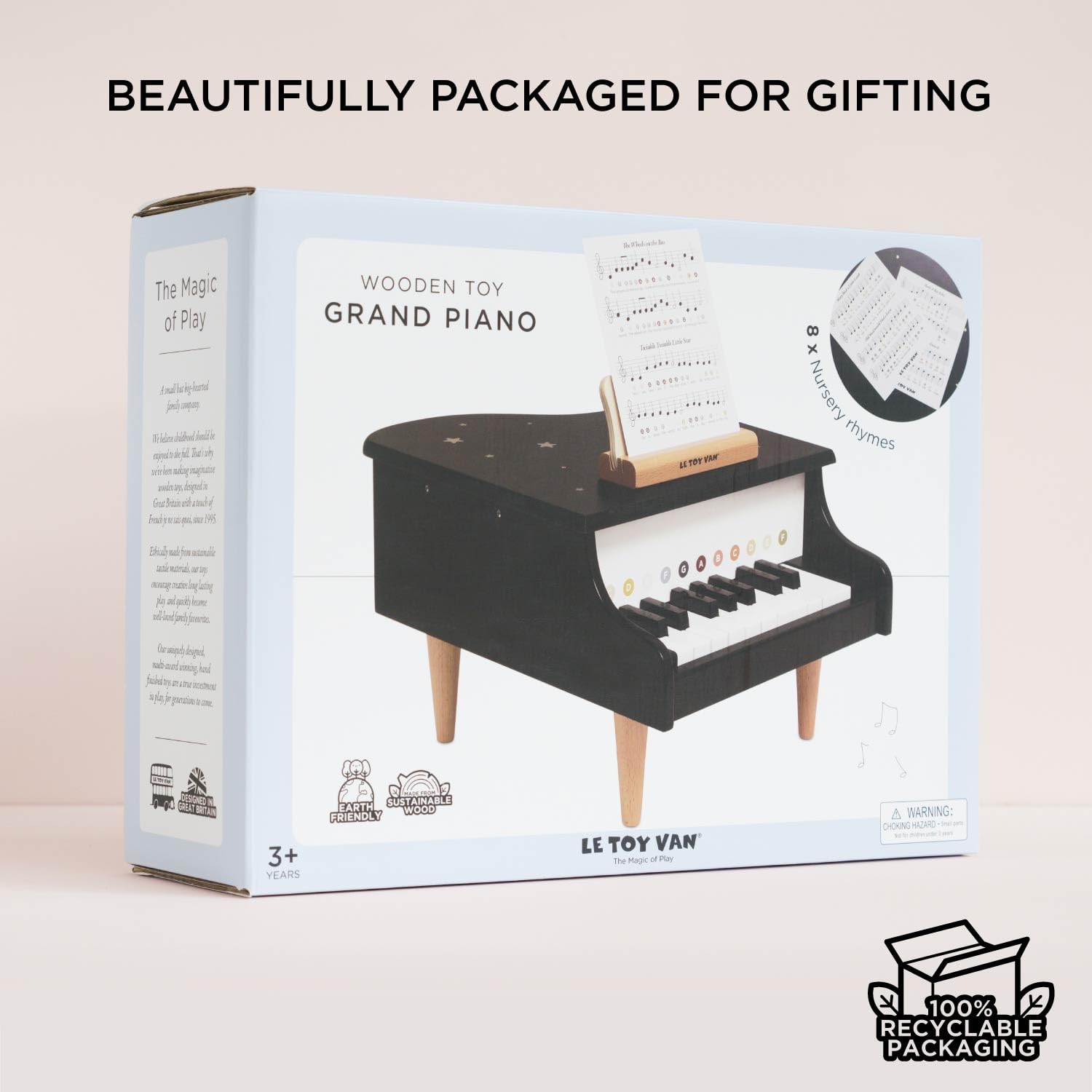 Wooden Grand Piano with Music Sheets