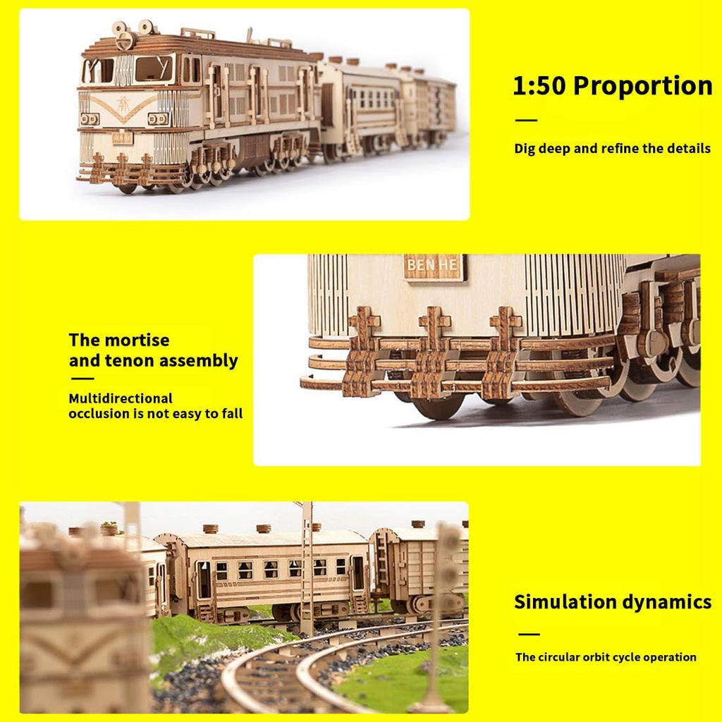 3D Wooden Train Model Kit with Track - 1460 Pieces