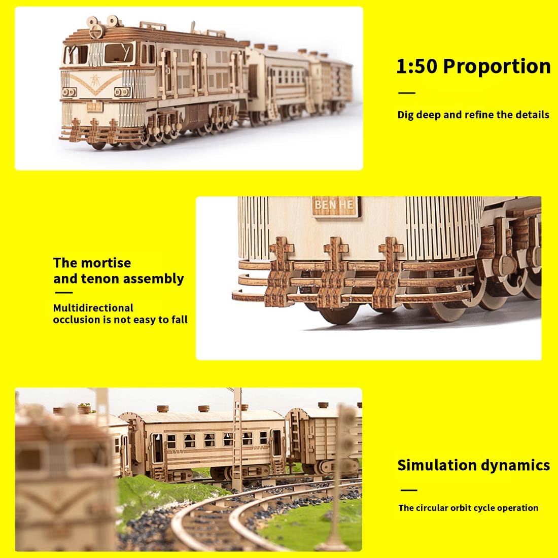 3D Wooden Train Model Kit with Track - 1460 Pieces