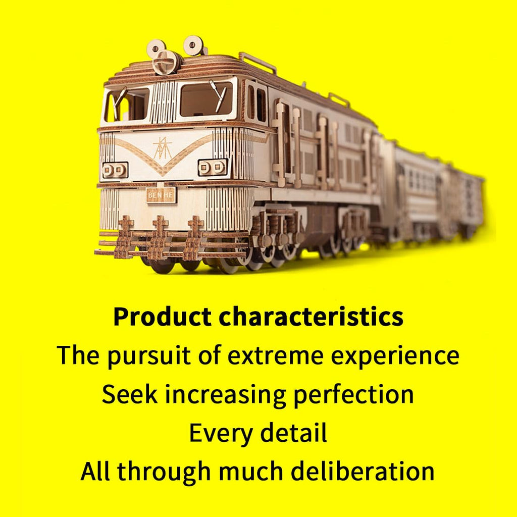 3D Wooden Train Model Kit with Track - 1460 Pieces