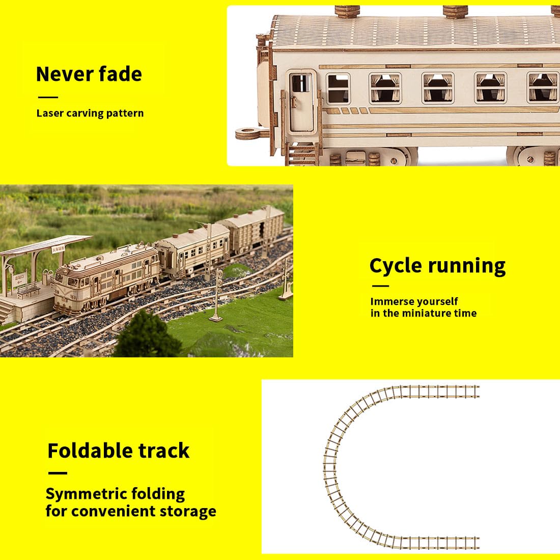 3D Wooden Train Model Kit with Track - 1460 Pieces