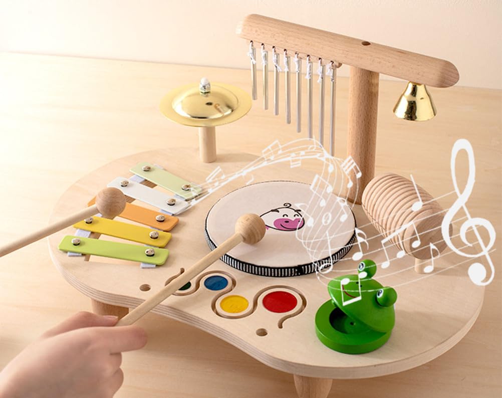 ZQsmgs Wooden Kids Music Table, Montessori Percussion Instrument Set
