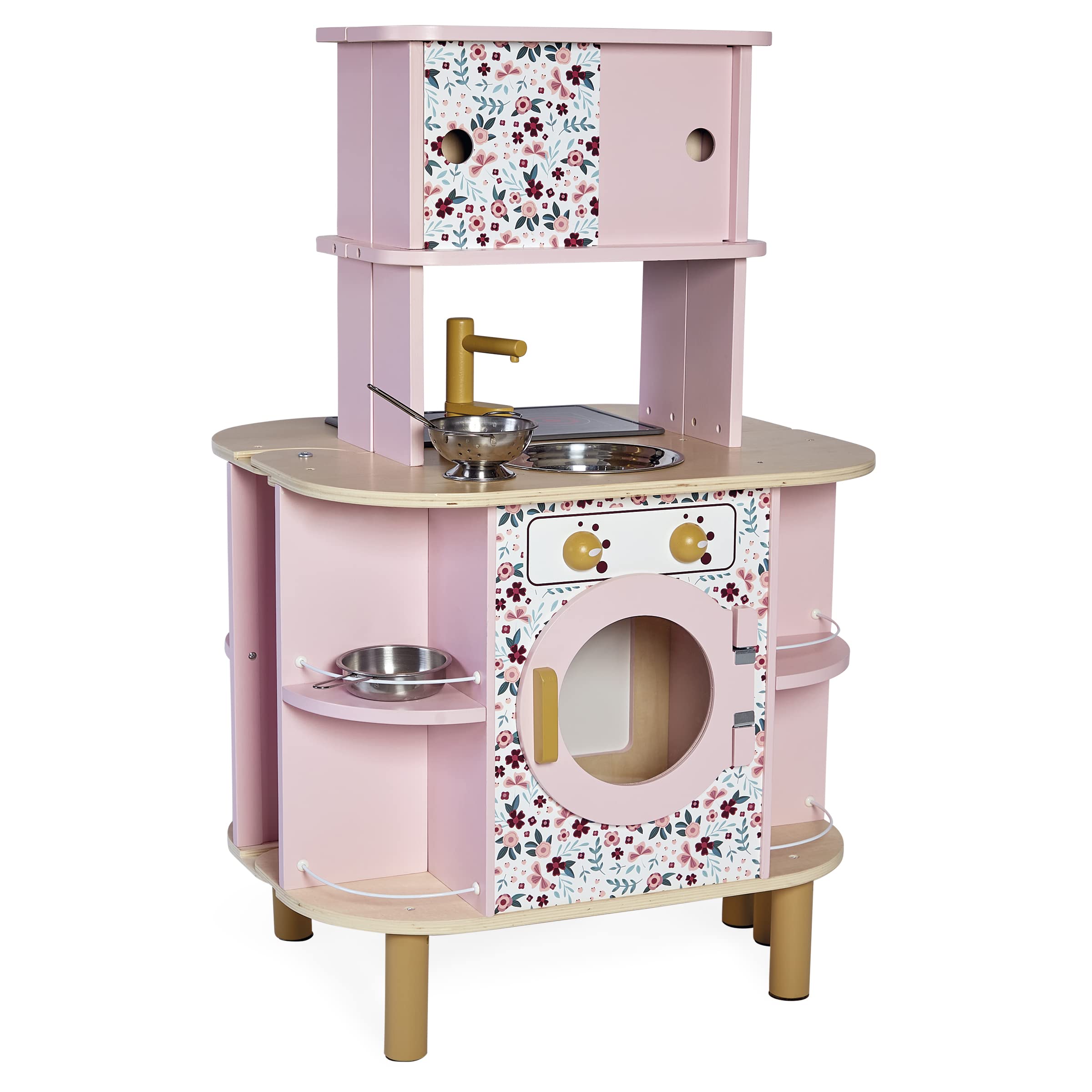 Double-Sided Wooden Play Kitchen Set with Accessories