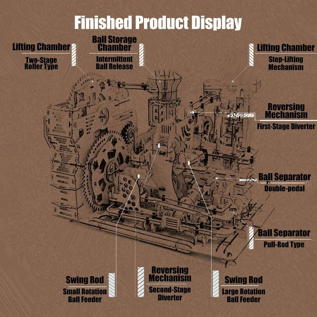 3D Wooden Mechanical Marble Run Kit with Motor