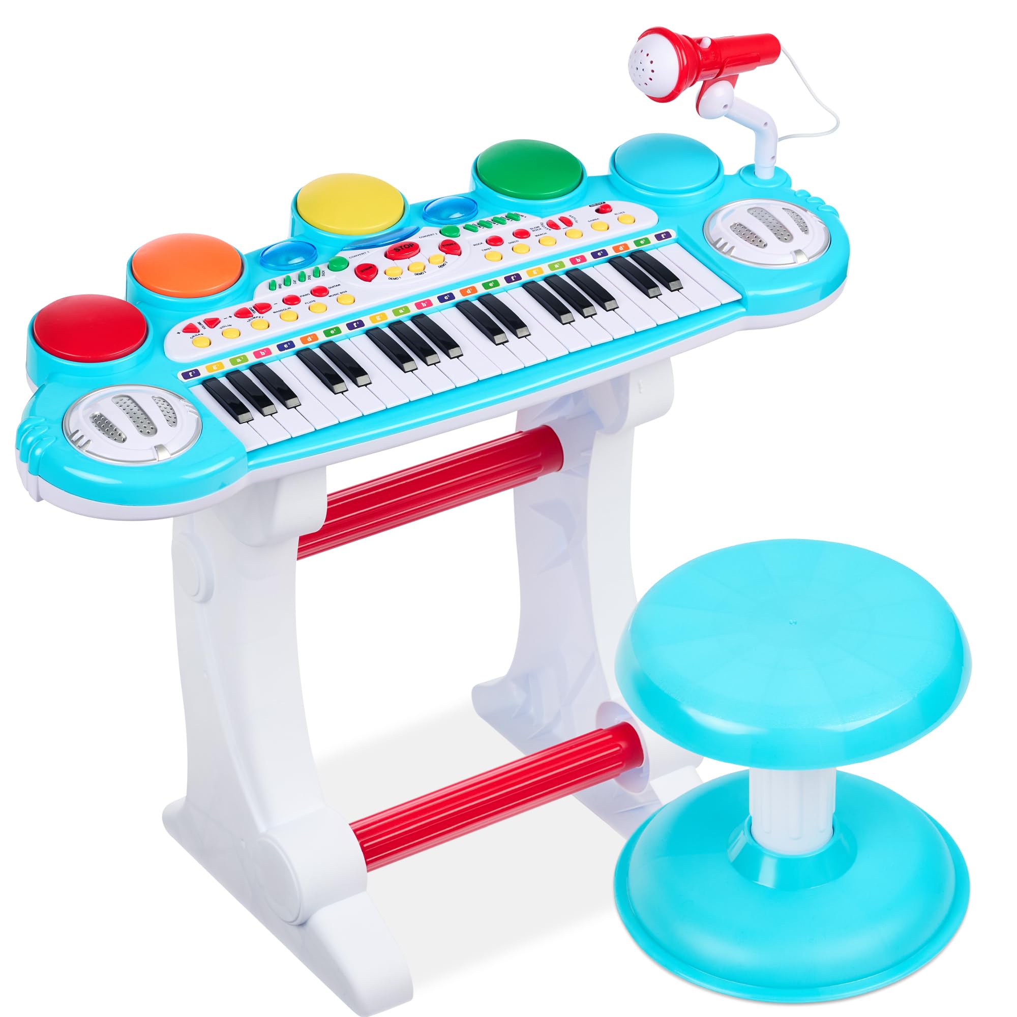 Kids Electronic Piano Keyboard Set with Microphone & Stool