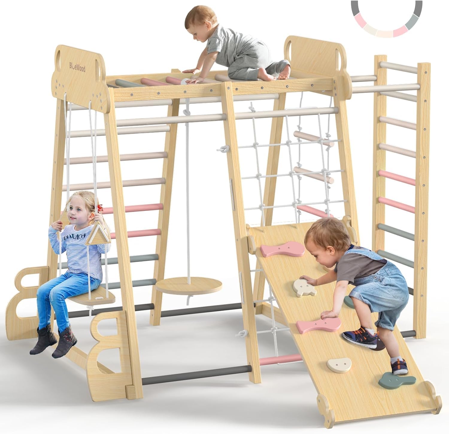9-in-1 Wooden Indoor Jungle Gym Playset
