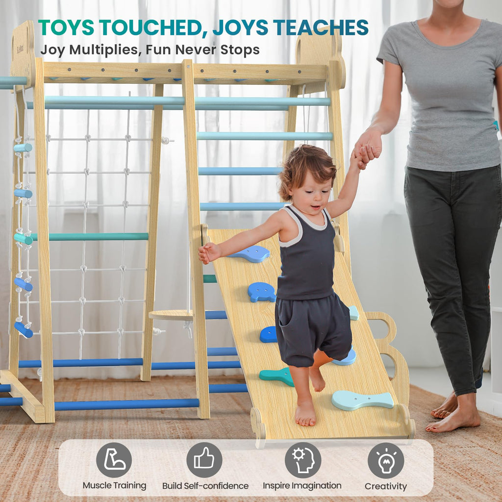 9-in-1 Wooden Indoor Jungle Gym Playset