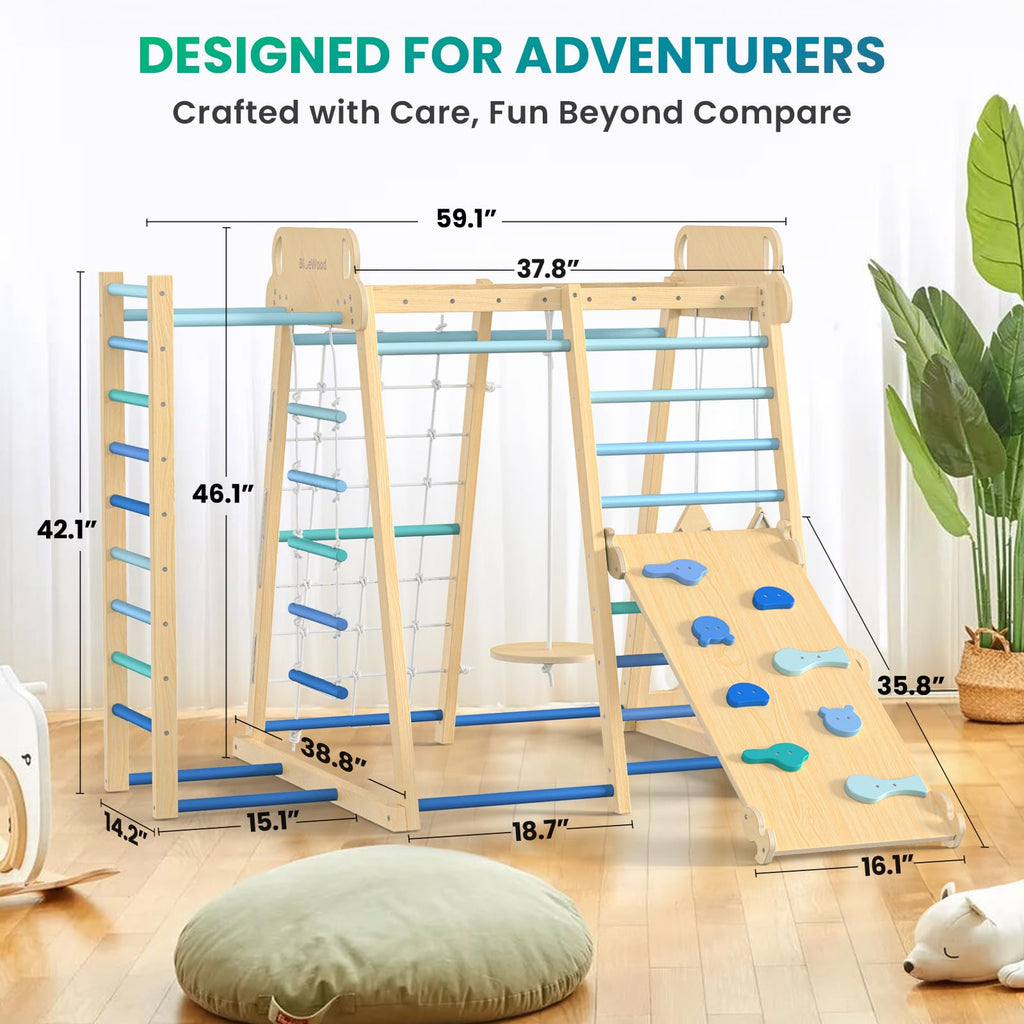 9-in-1 Wooden Indoor Jungle Gym Playset
