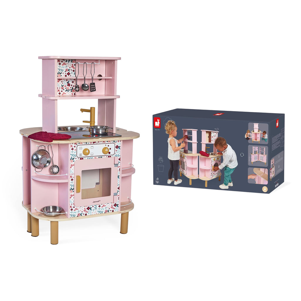Double-Sided Wooden Play Kitchen Set with Accessories
