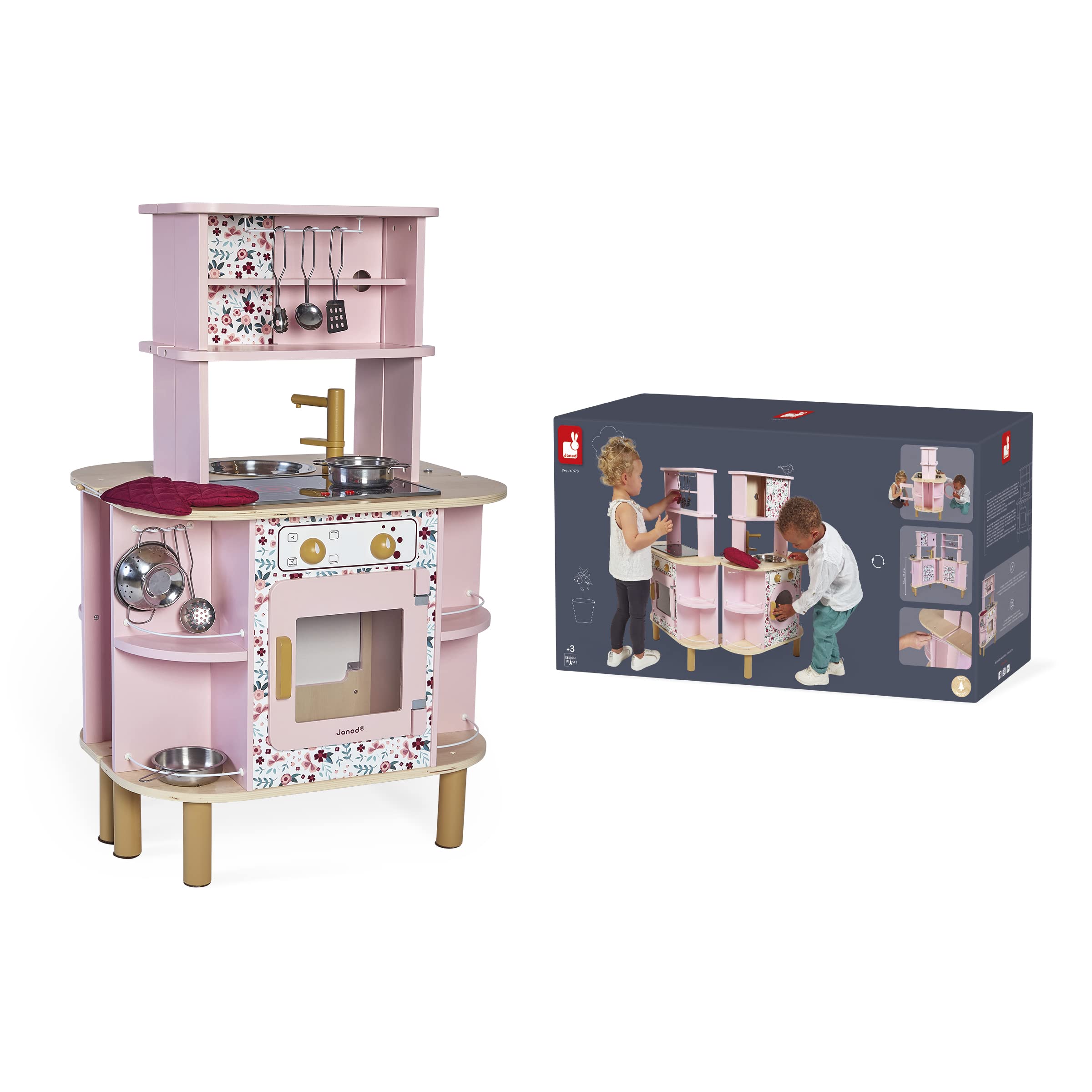 Double-Sided Wooden Play Kitchen Set with Accessories