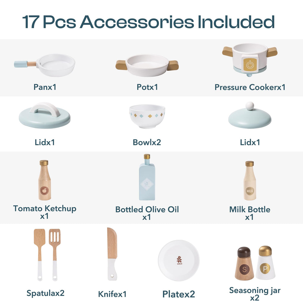 Wooden Kids Play Kitchen Set with Accessories