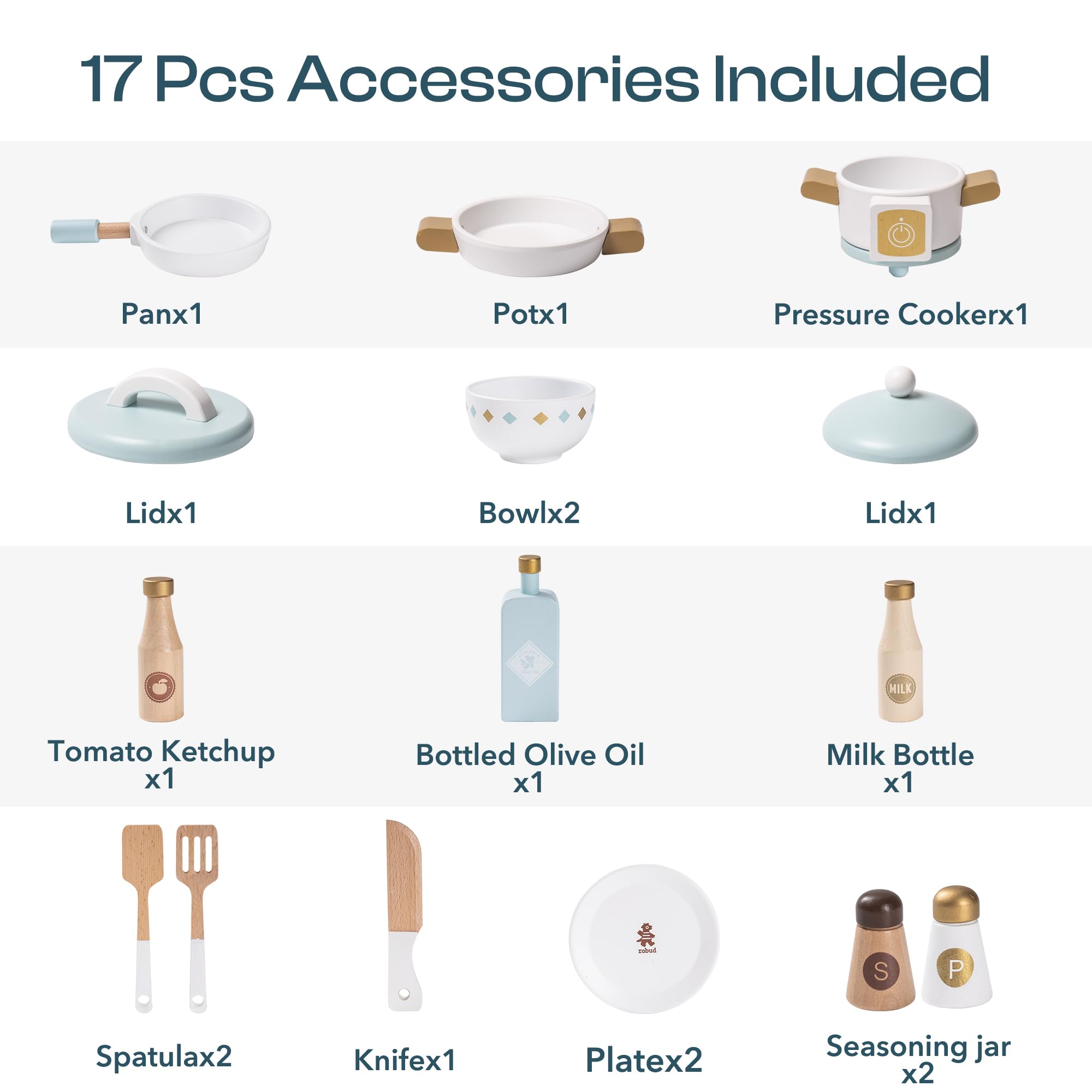 Wooden Kids Play Kitchen Set with Accessories