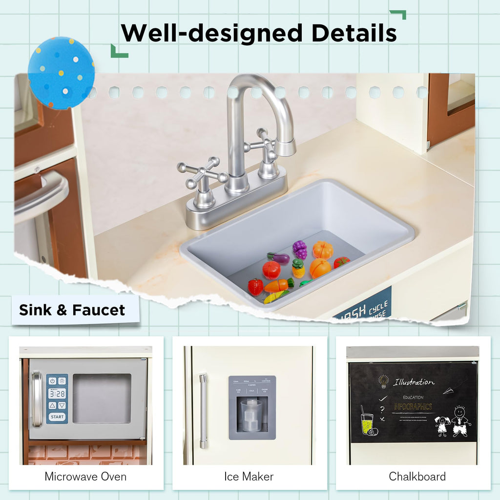 3-Piece Wooden Kids Play Kitchen Set