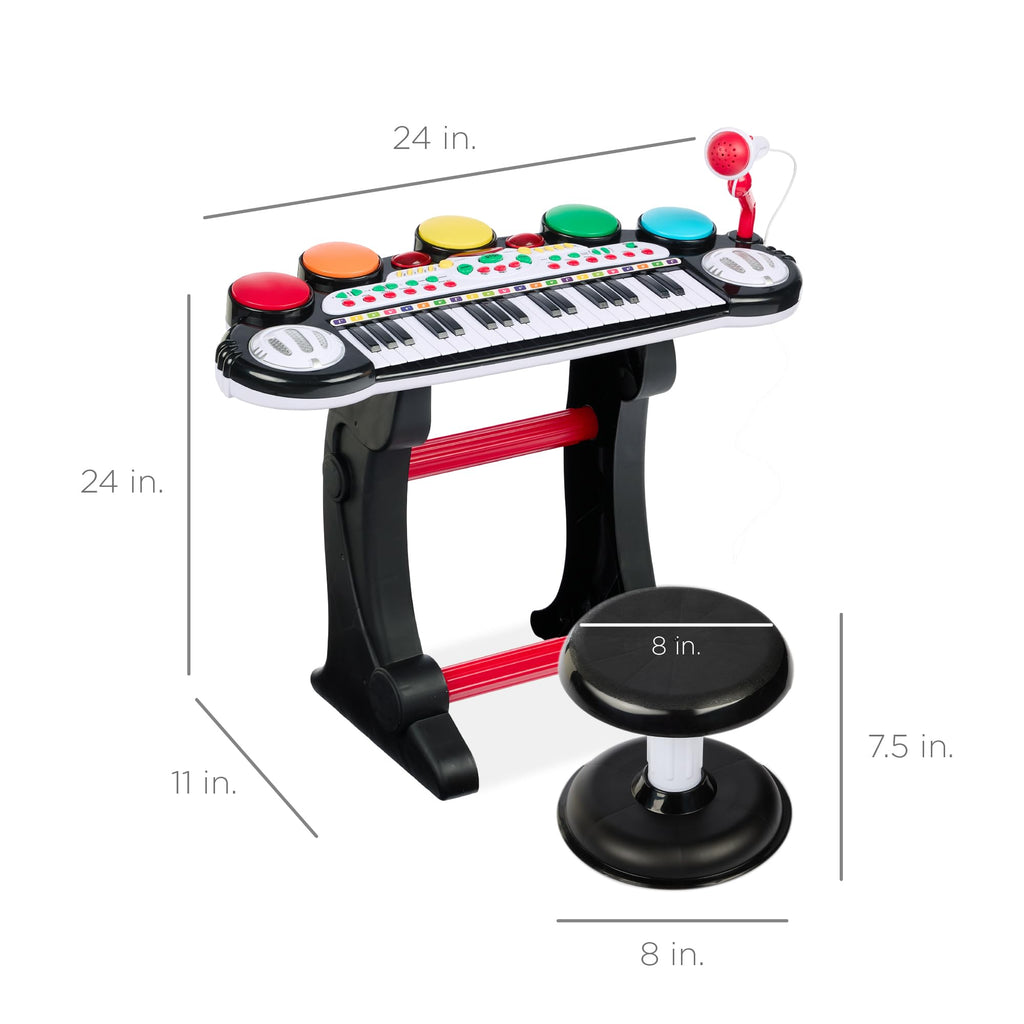 Kids Electronic Piano Keyboard Set with Microphone & Stool
