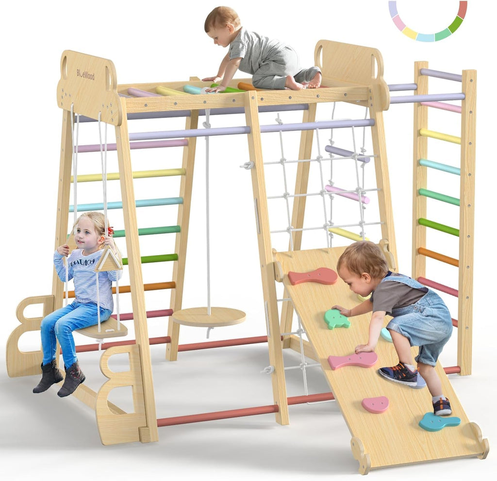 9-in-1 Wooden Indoor Jungle Gym Playset