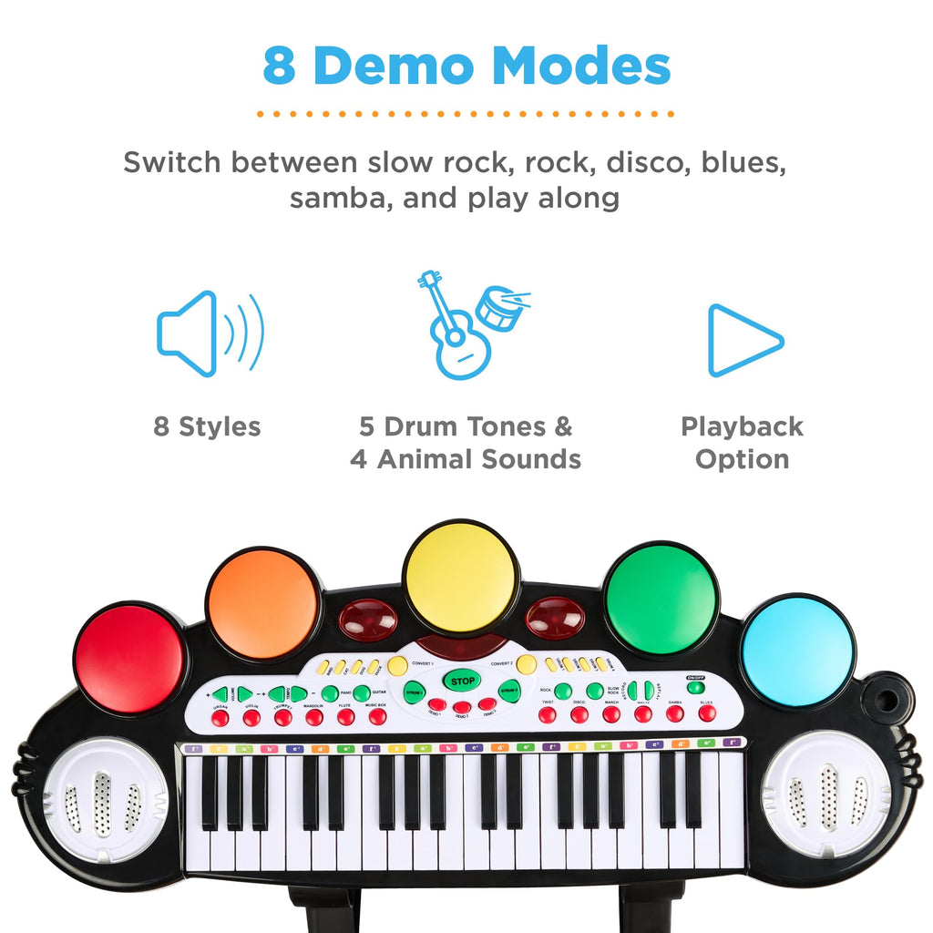 Kids Electronic Piano Keyboard Set with Microphone & Stool