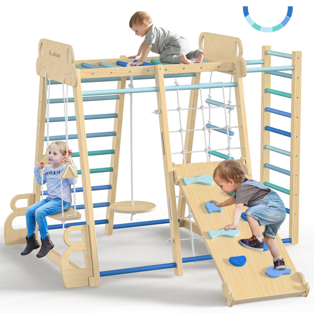 9-in-1 Wooden Indoor Jungle Gym Playset
