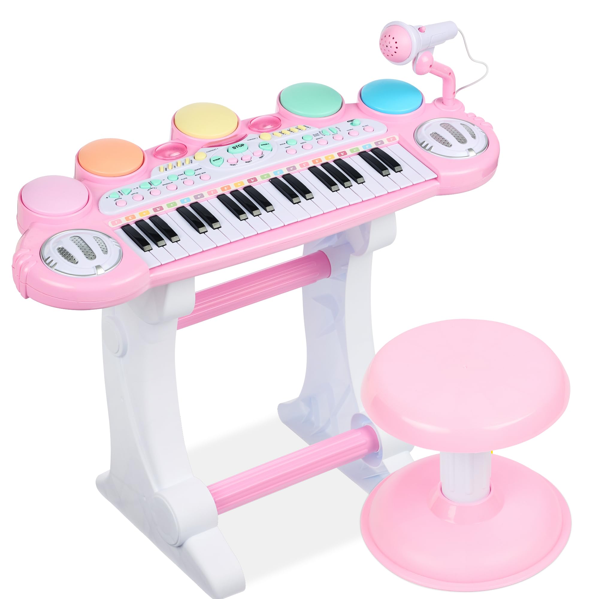Kids Electronic Piano Keyboard Set with Microphone & Stool