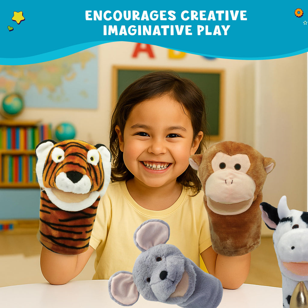 Get Ready Kids BigMouth Animal Hand Puppets - Set of 10 Plush Toys