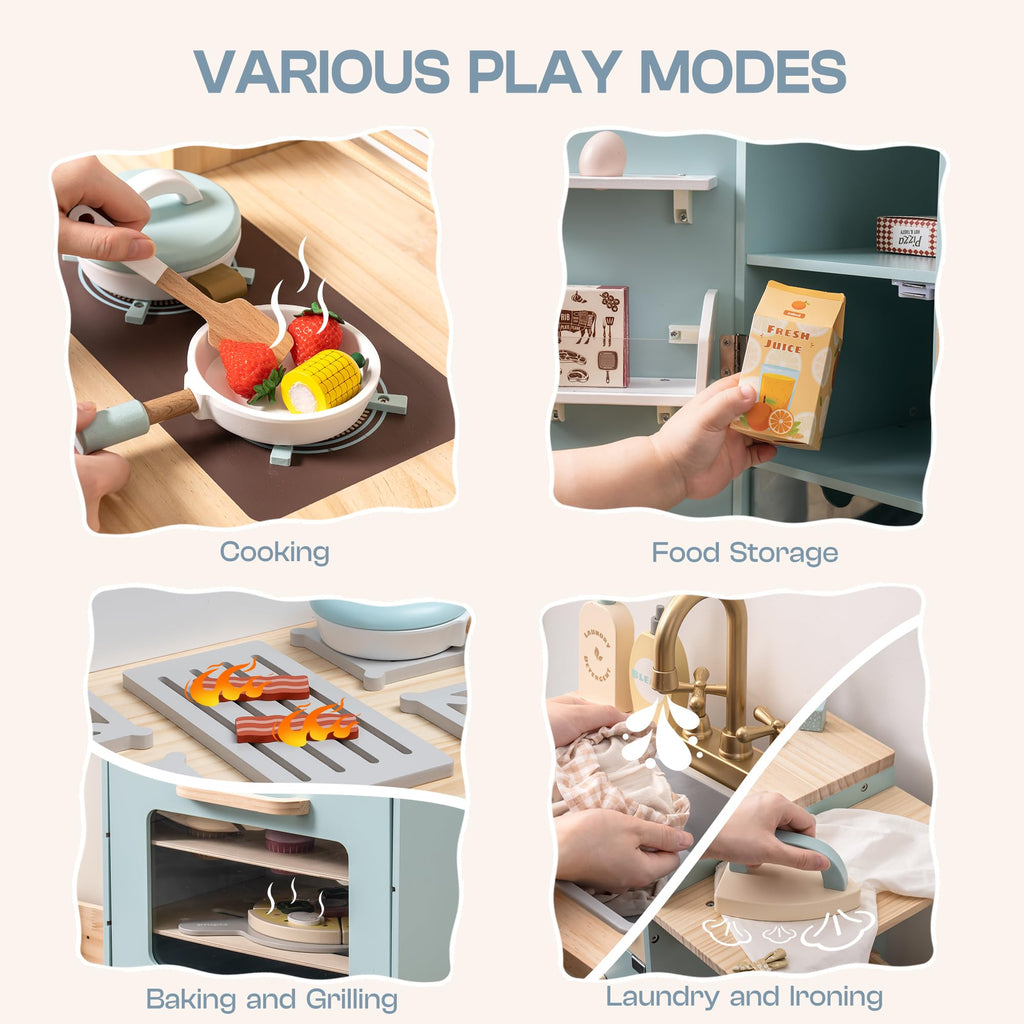 Wooden Kids Play Kitchen Set with Accessories