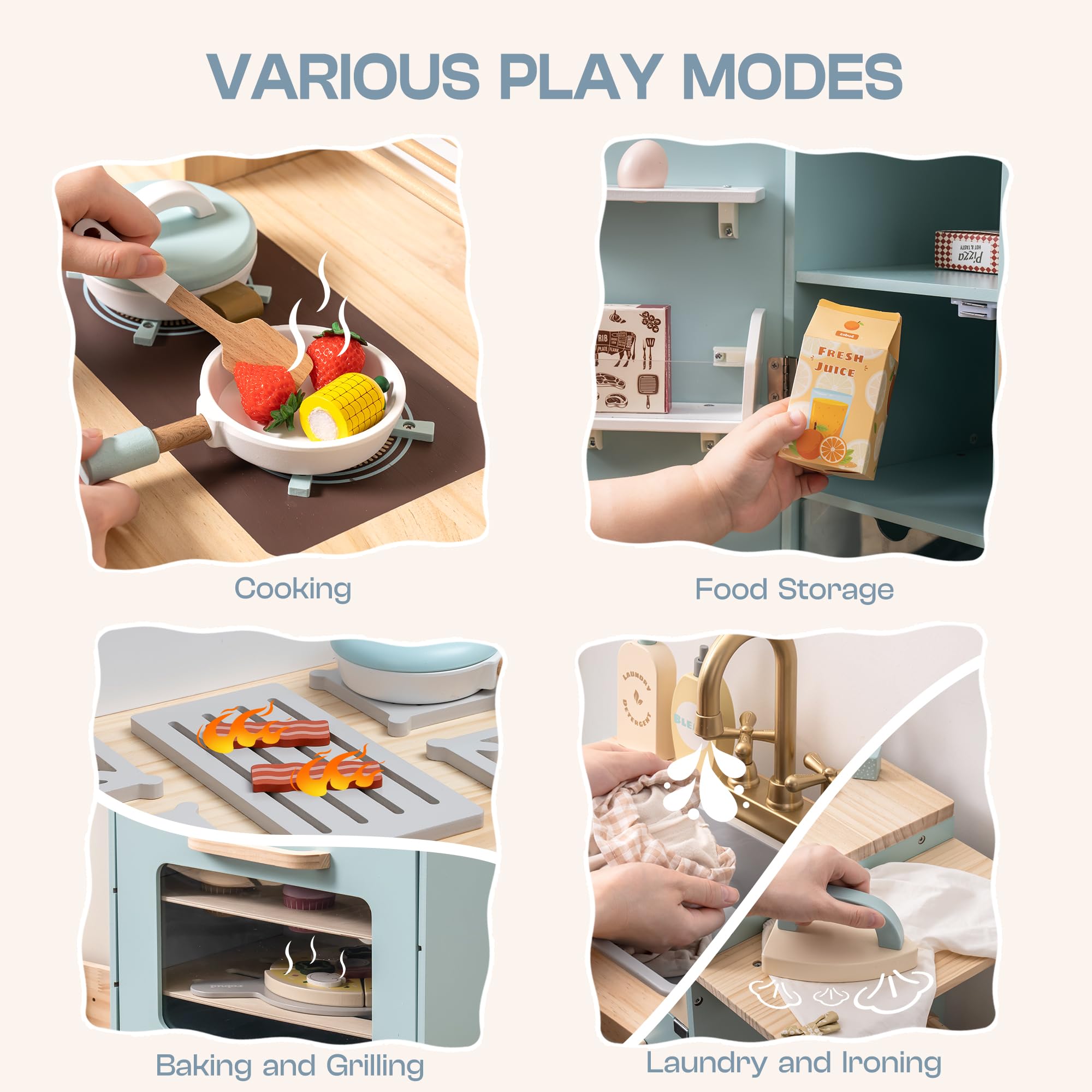 Wooden Kids Play Kitchen Set with Accessories