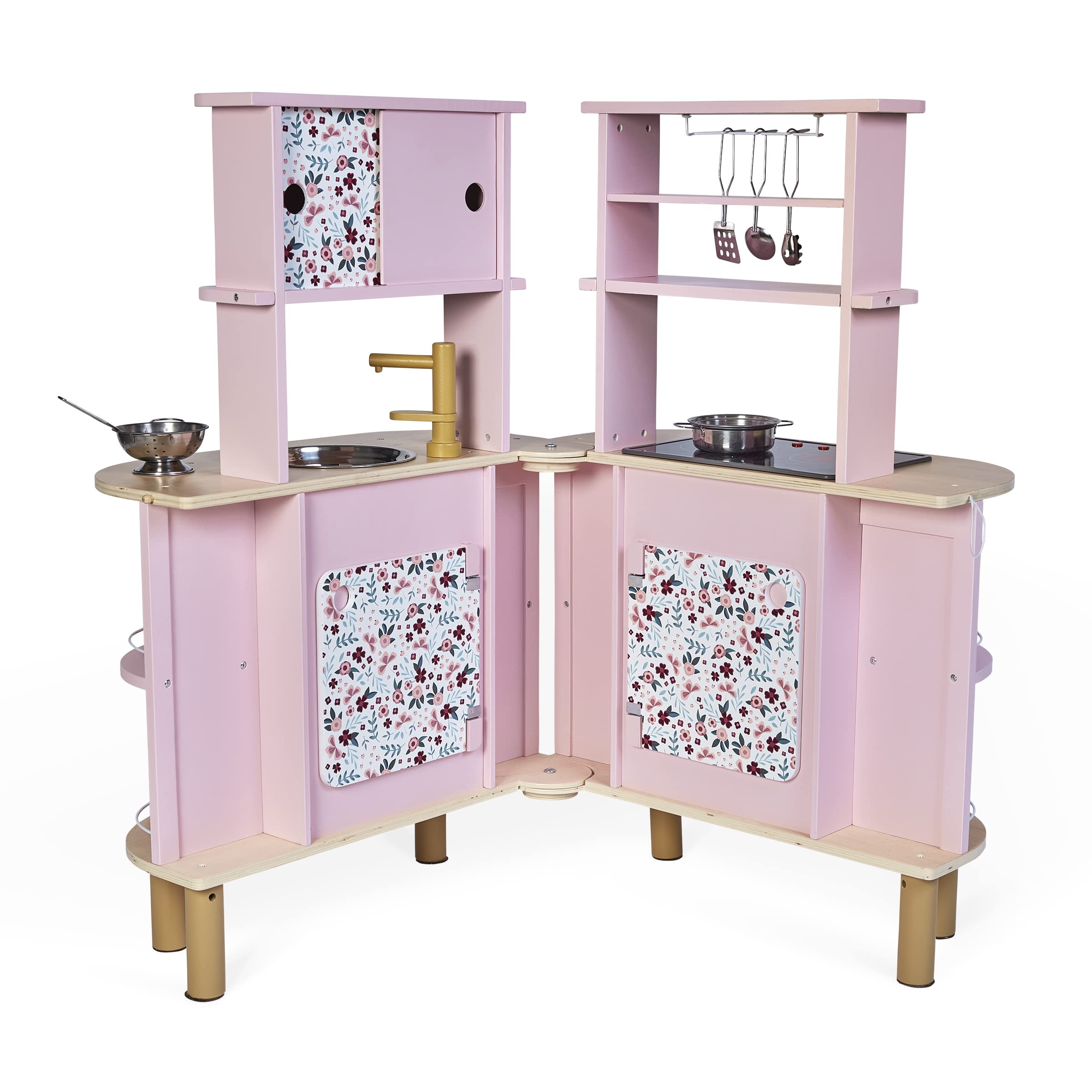 Double-Sided Wooden Play Kitchen Set with Accessories