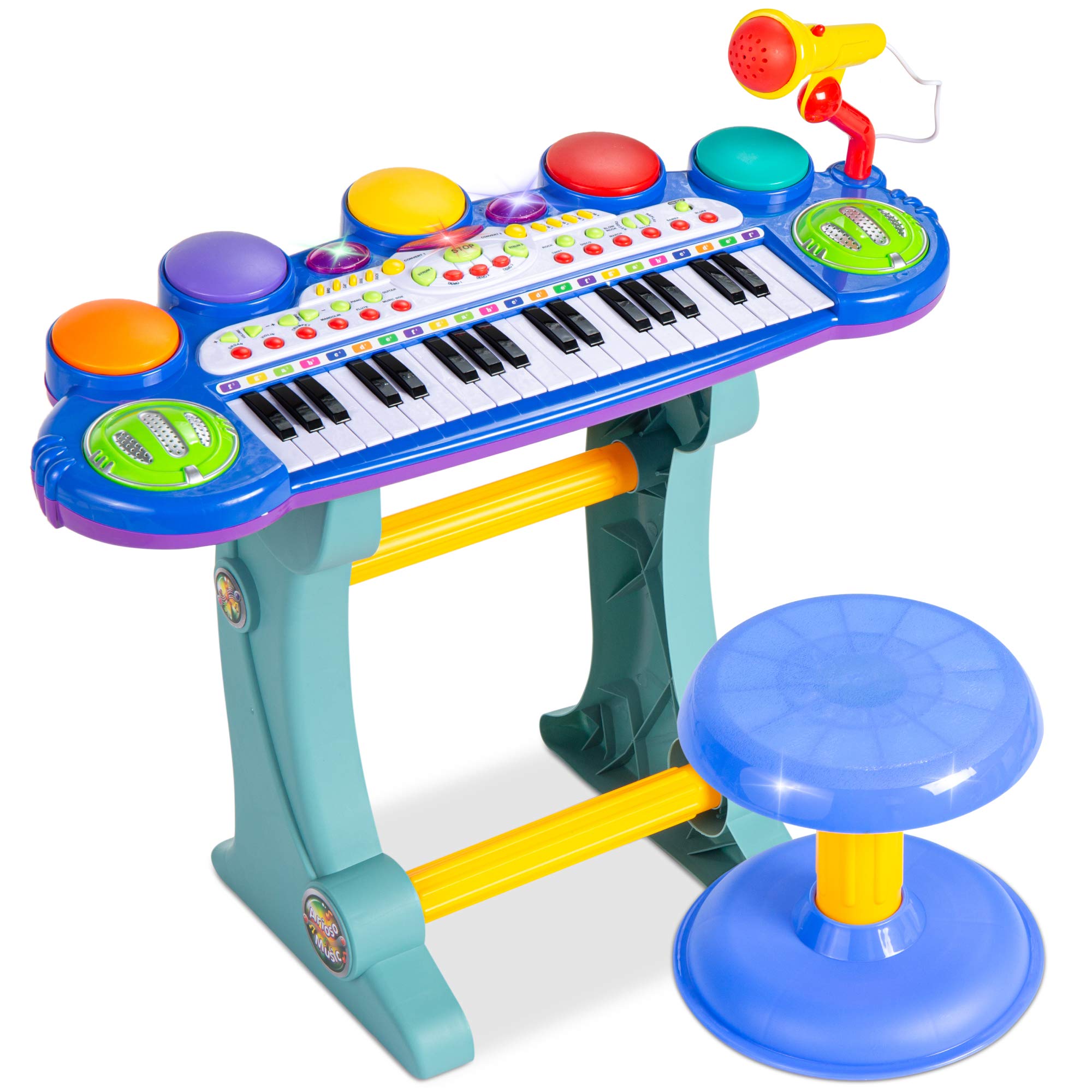Kids Electronic Piano Keyboard Set with Microphone & Stool