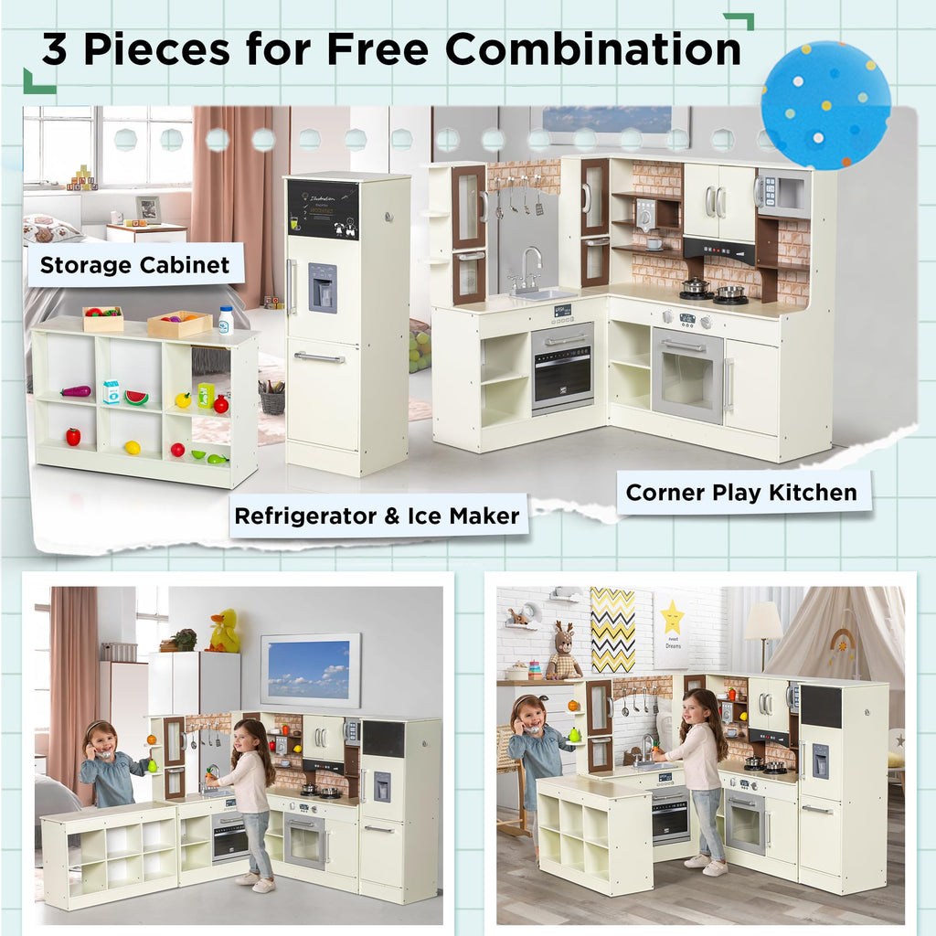 3-Piece Wooden Kids Play Kitchen Set