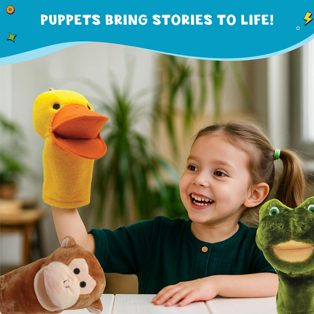 Get Ready Kids BigMouth Animal Hand Puppets - Set of 10 Plush Toys