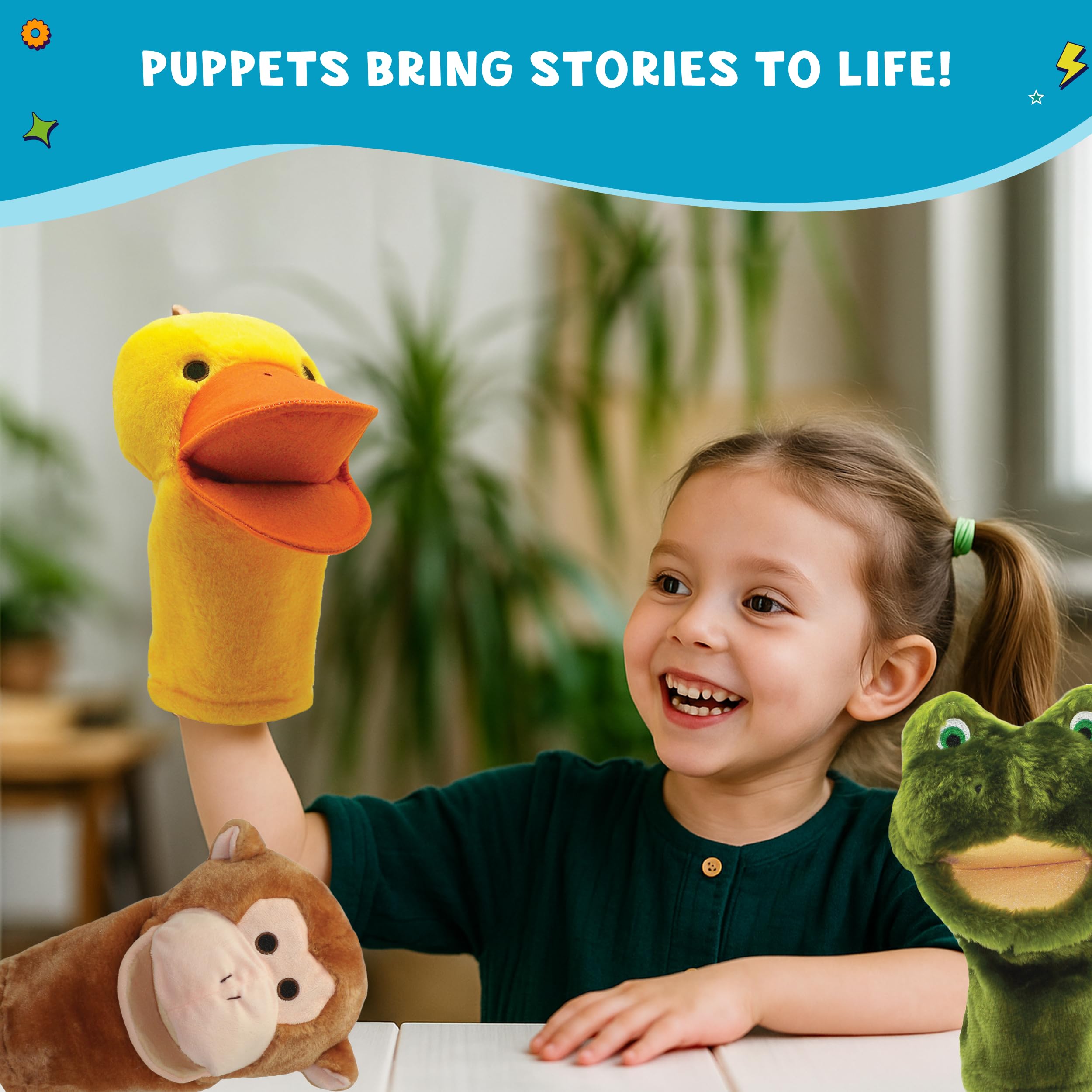 Get Ready Kids BigMouth Animal Hand Puppets - Set of 10 Plush Toys