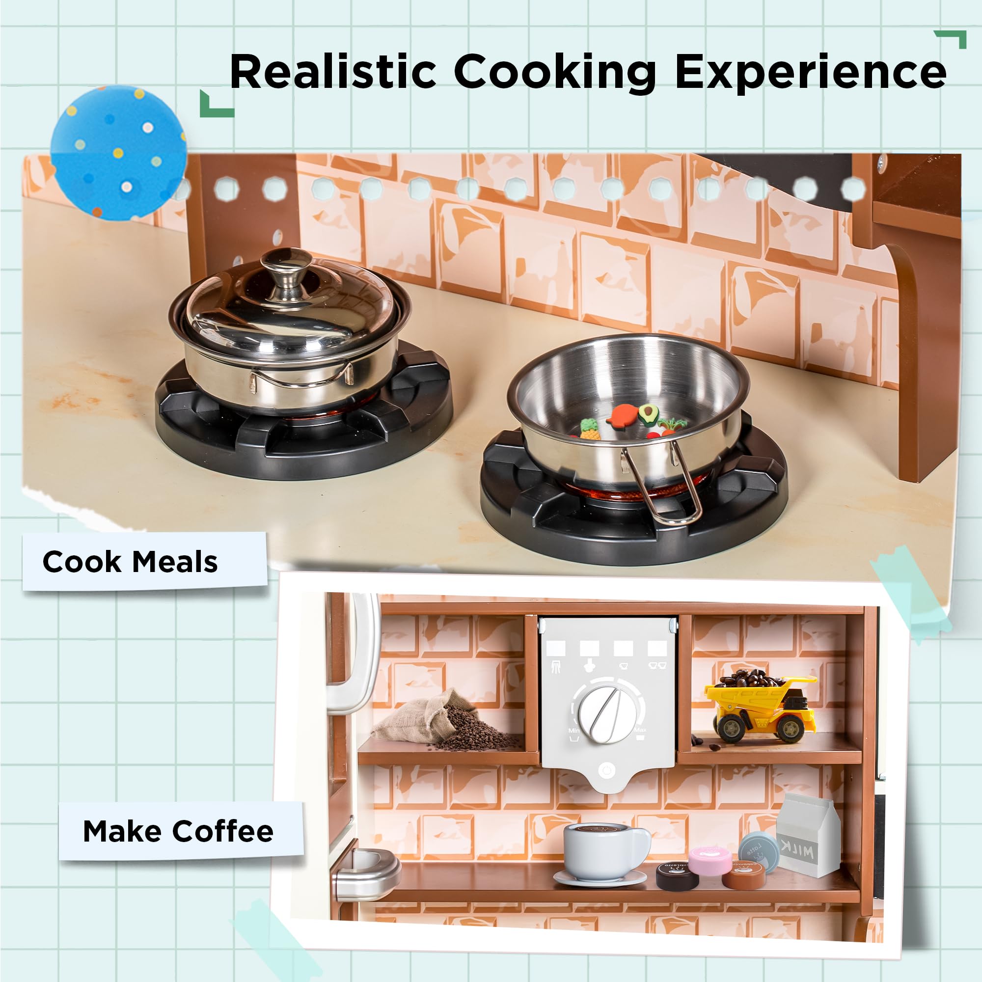 3-Piece Wooden Kids Play Kitchen Set