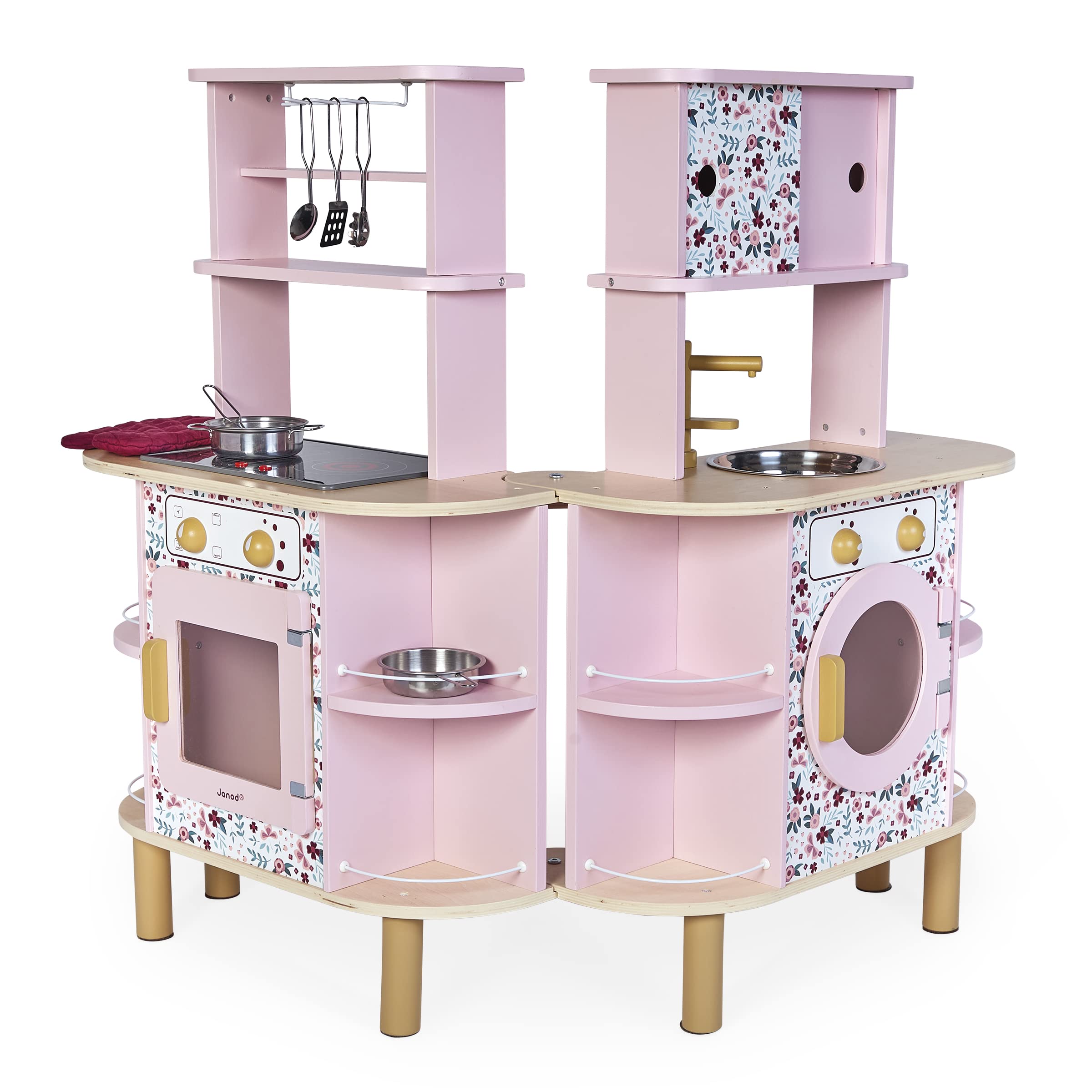 Double-Sided Wooden Play Kitchen Set with Accessories