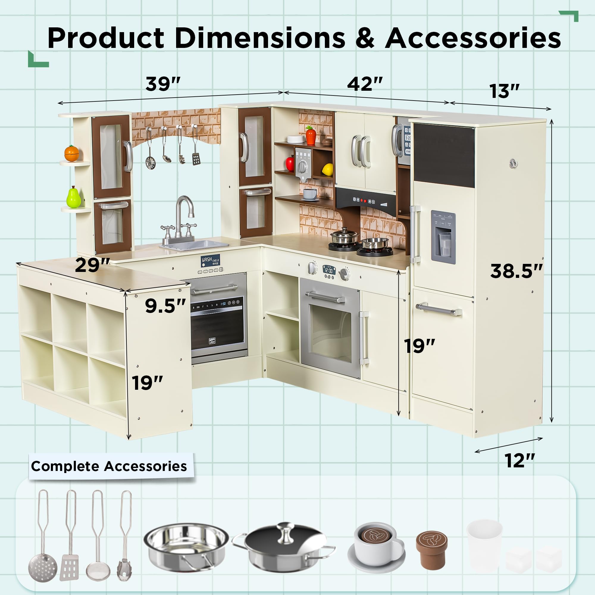 3-Piece Wooden Kids Play Kitchen Set