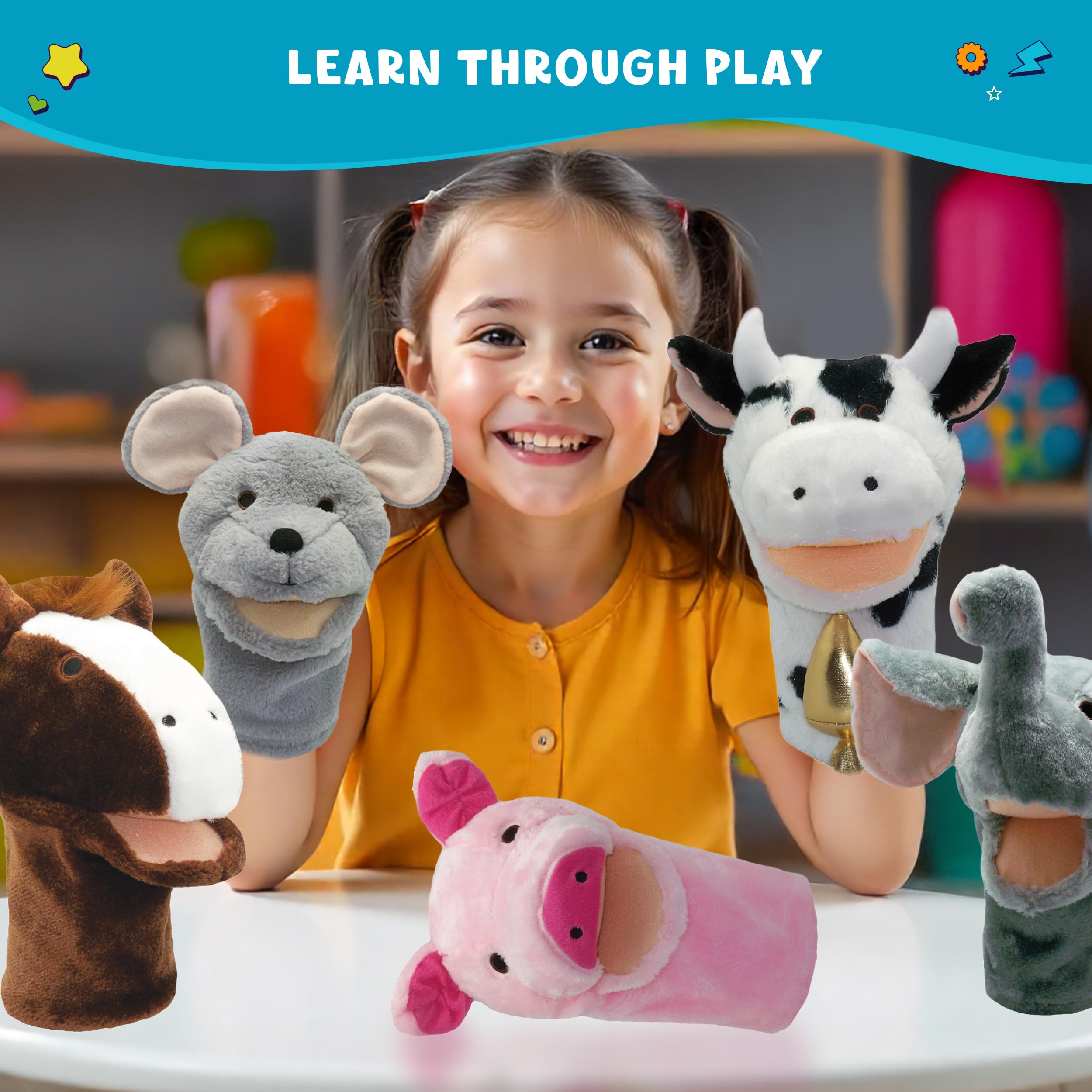 Get Ready Kids BigMouth Animal Hand Puppets - Set of 10 Plush Toys