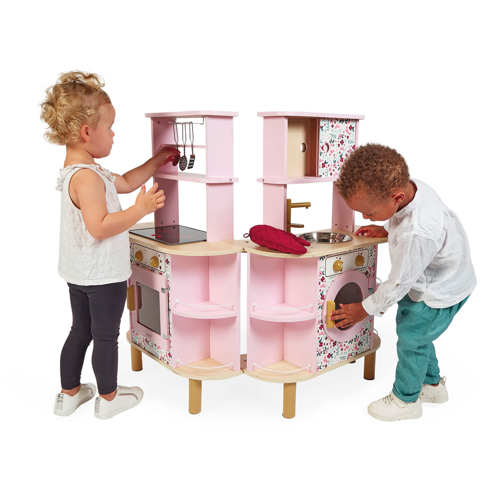 Double-Sided Wooden Play Kitchen Set with Accessories