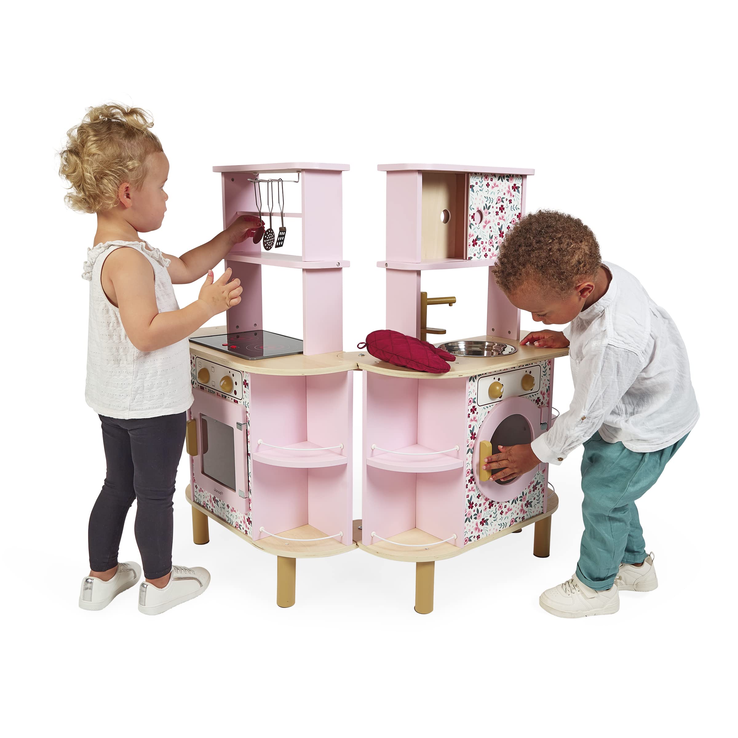 Double-Sided Wooden Play Kitchen Set with Accessories