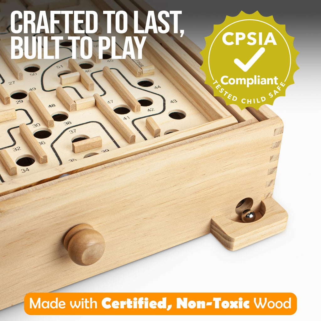 Wooden Labyrinth Maze Game with 3 Boards