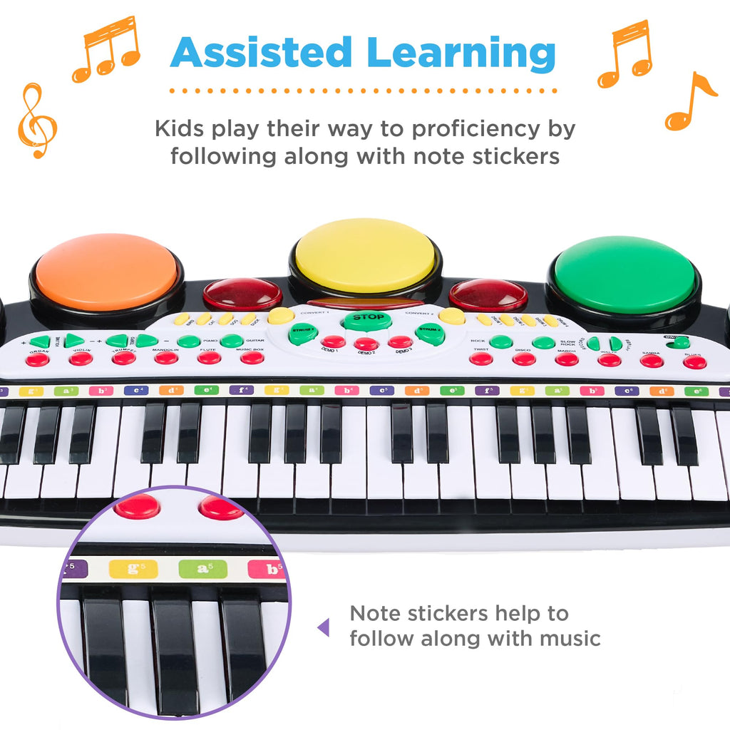 Kids Electronic Piano Keyboard Set with Microphone & Stool