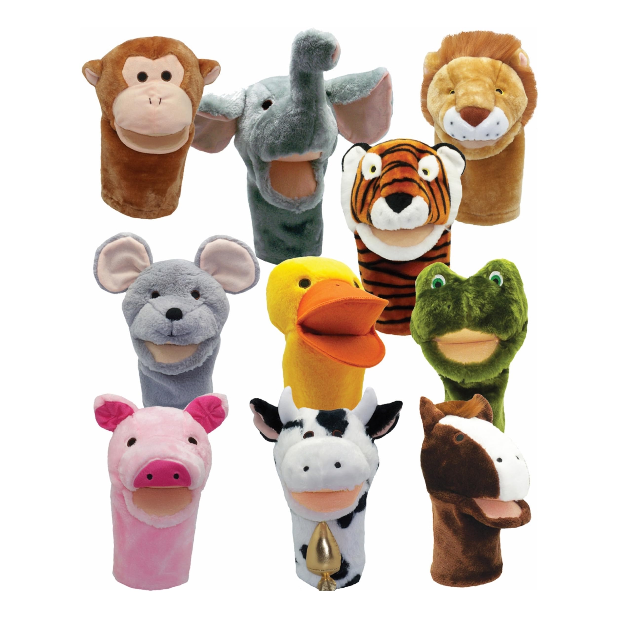 Get Ready Kids BigMouth Animal Hand Puppets - Set of 10 Plush Toys