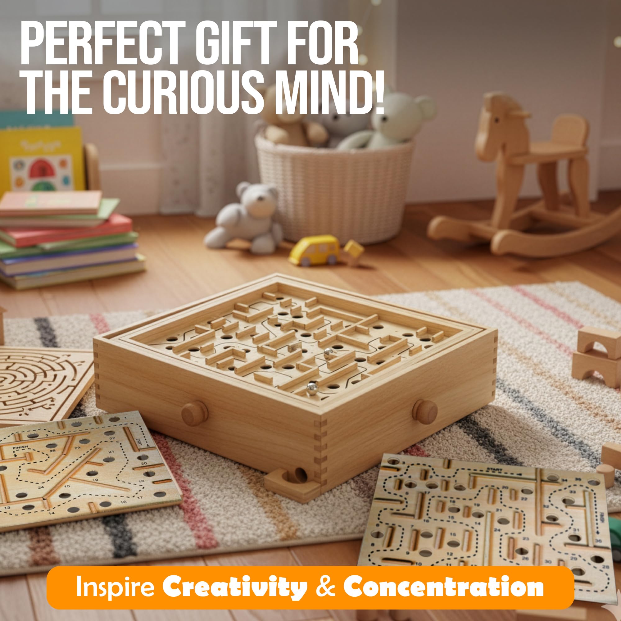 Wooden Labyrinth Maze Game with 3 Boards