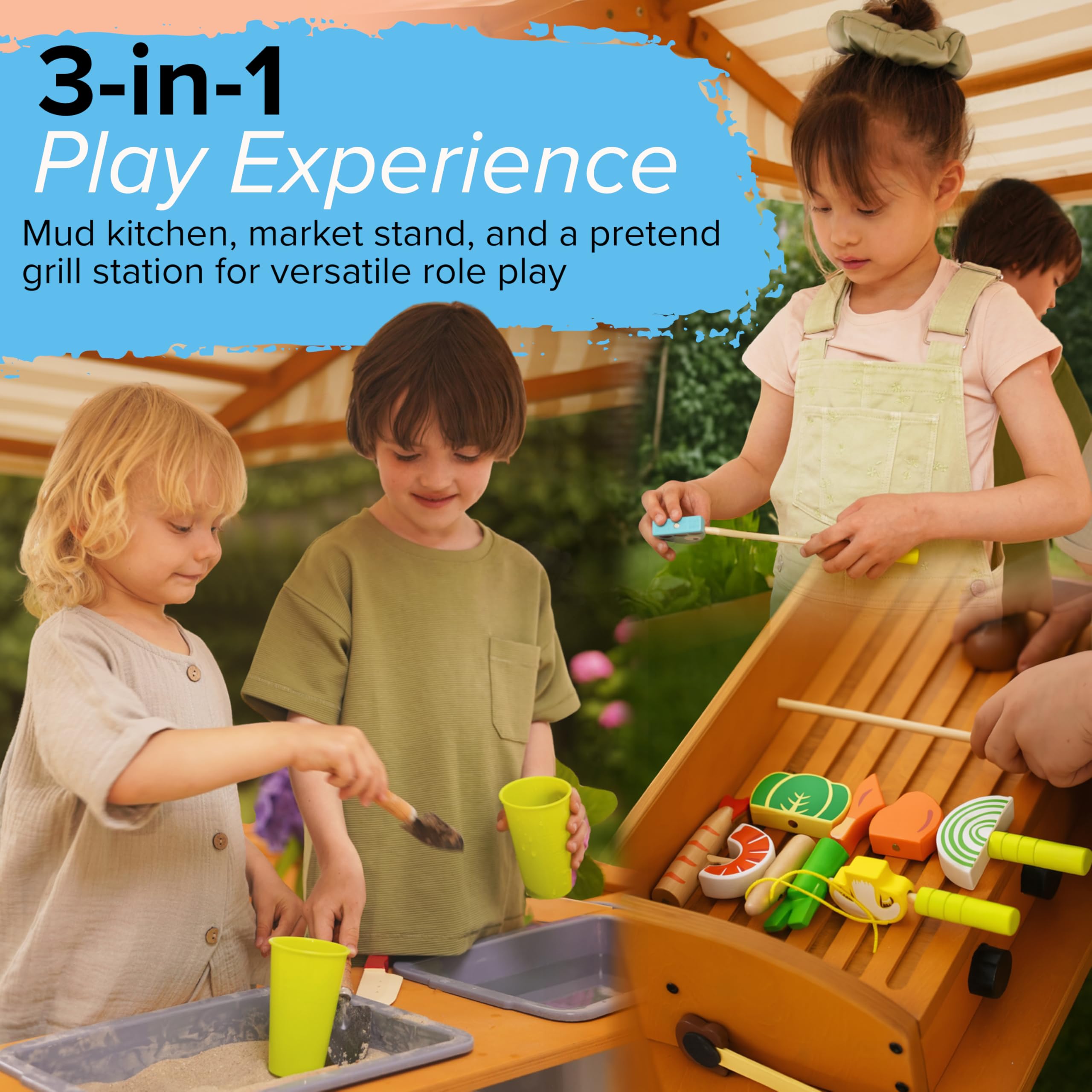 4-in-1 Wooden Mud Kitchen & Play Station