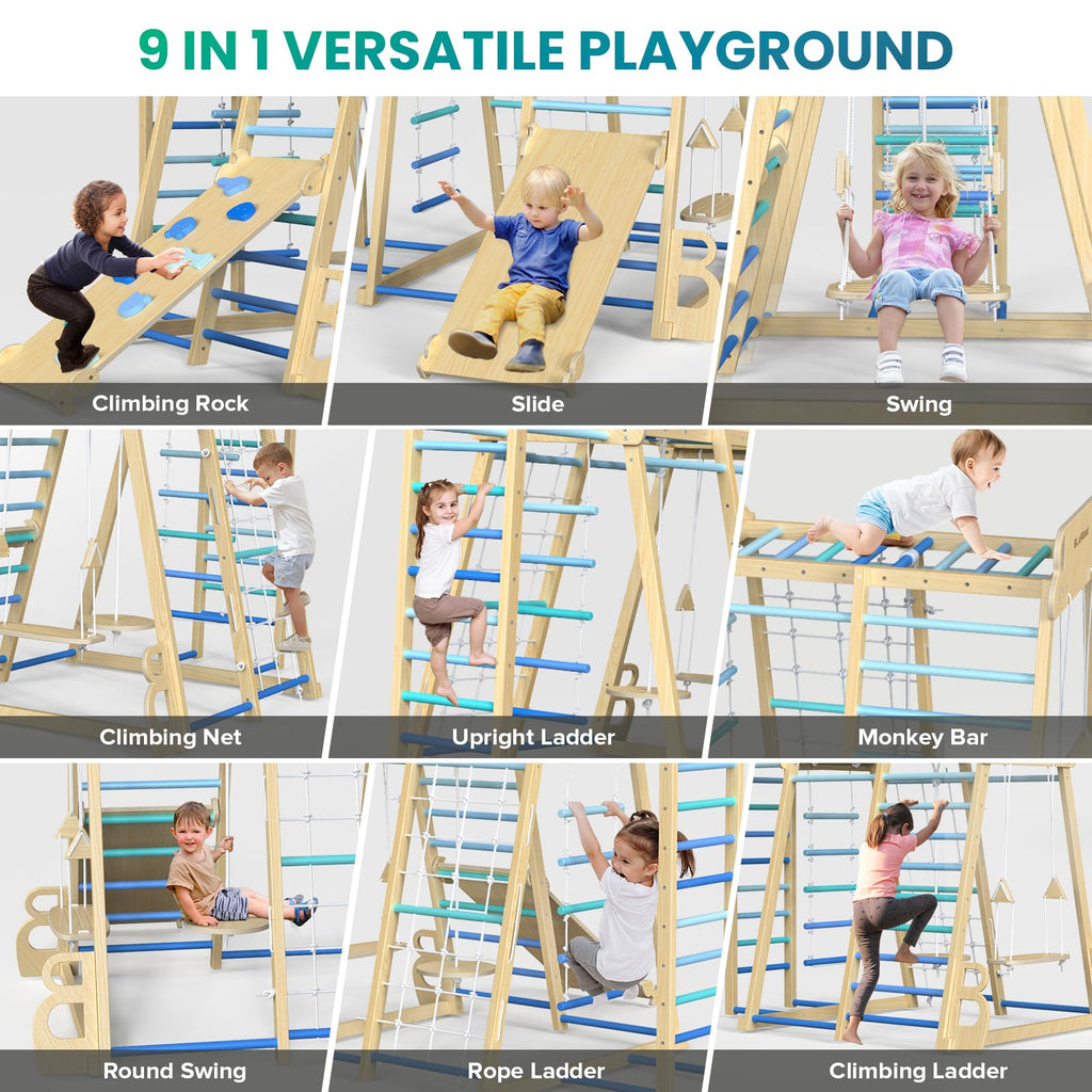 9-in-1 Wooden Indoor Jungle Gym Playset