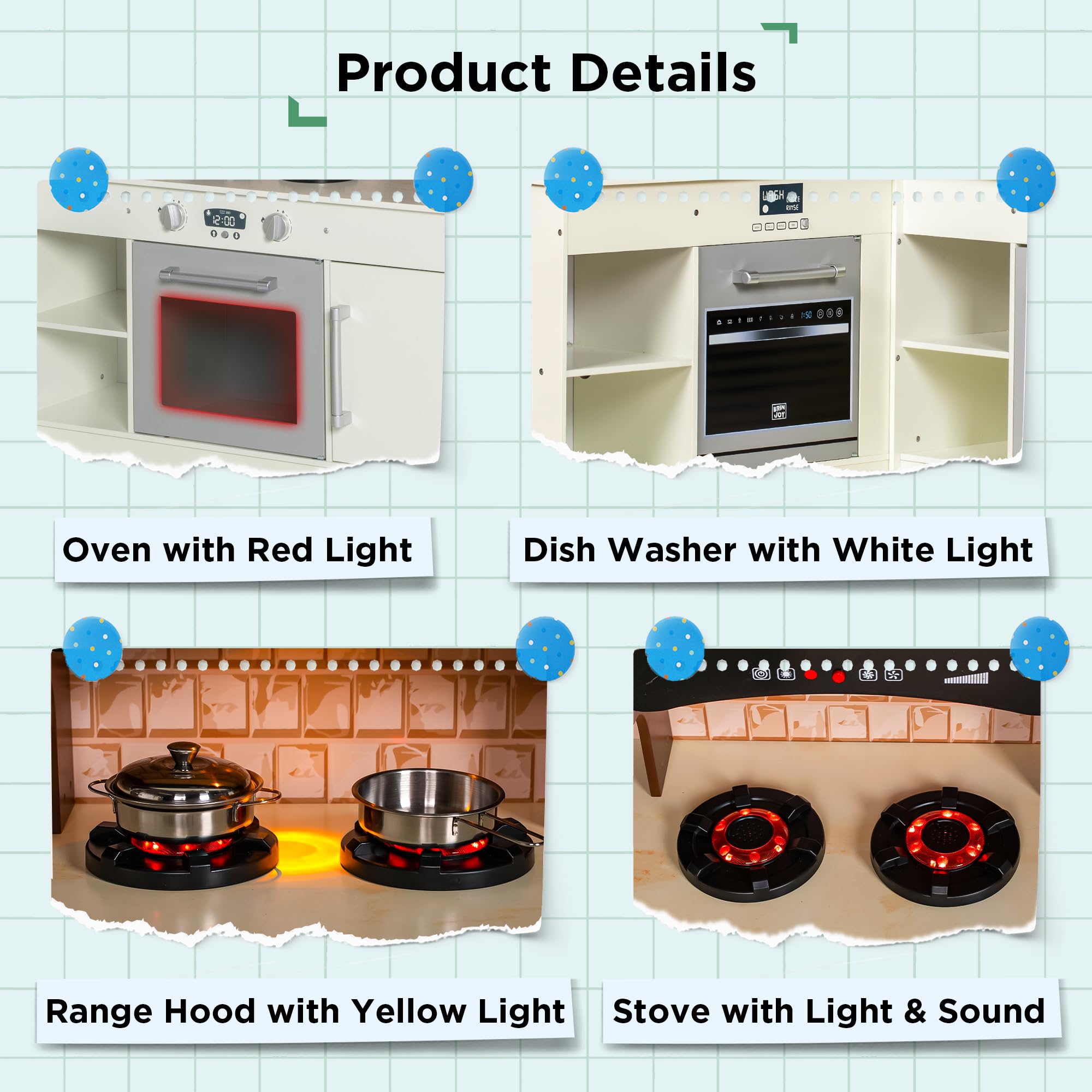 3-Piece Wooden Kids Play Kitchen Set
