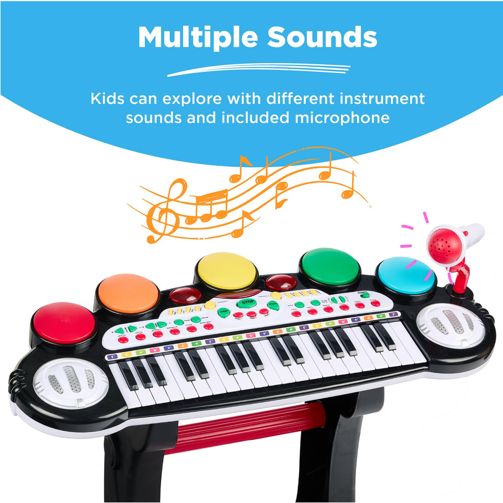 Kids Electronic Piano Keyboard Set with Microphone & Stool