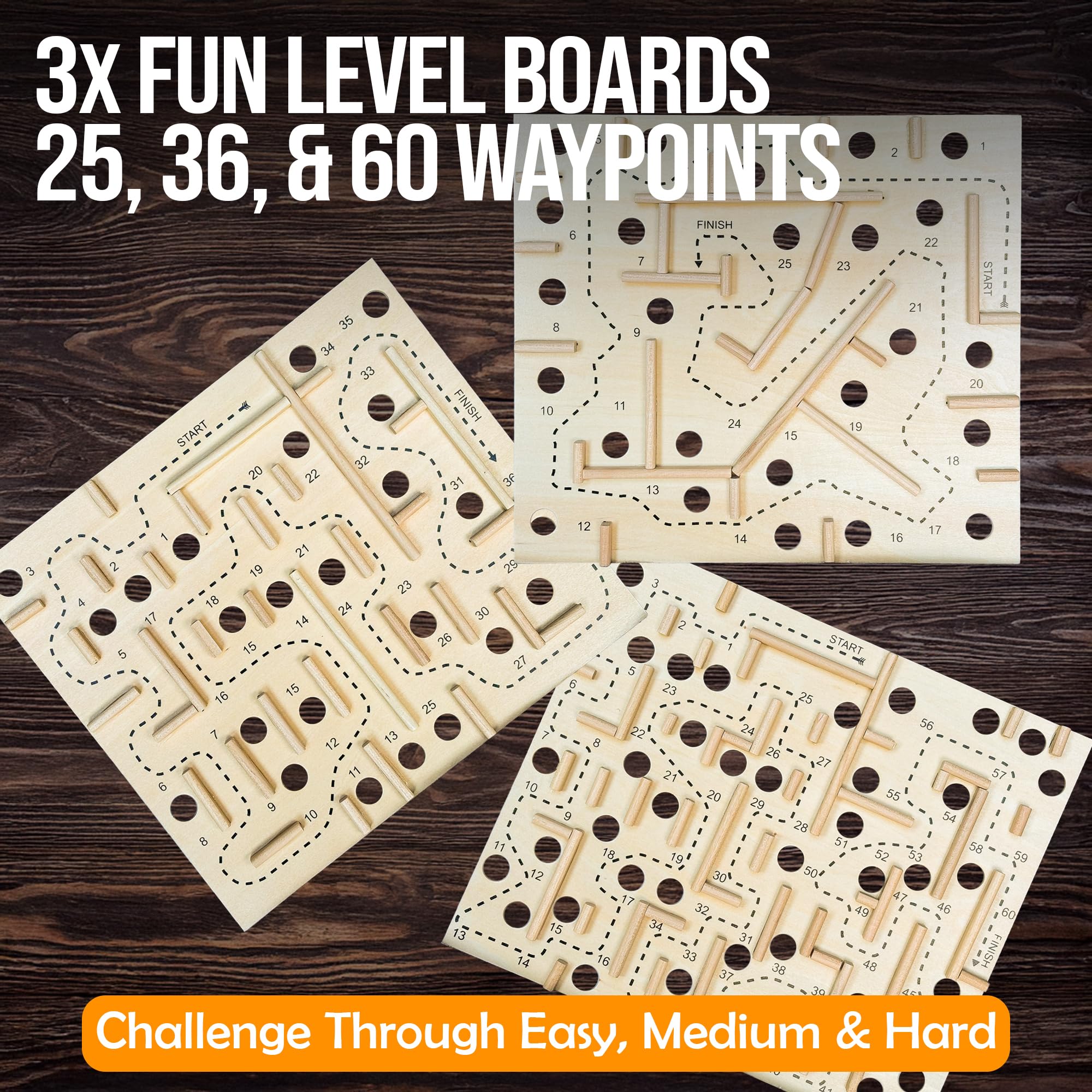 Wooden Labyrinth Maze Game with 3 Boards